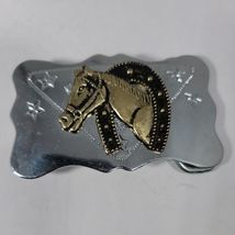 Vintage Horse Head SMALL Belt Buckle Through Lucky Horseshoe on Metal We... - $3.81