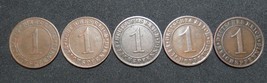GERMANY 1 REICHSPFENNIG 5 COINS 1924 A - J  WEIMAR RARE LOT XF - £29.08 GBP