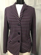 Talbots Women&#39;s Blazer Purple Black White Striped 3 Button Size Medium - £21.74 GBP