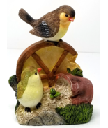 Chickadee Figurine Birdseed Bucket Wagon Wheel Resin Vintage - $15.15