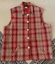 Women’s Southern Lady Plaid Quilted Vest Size Large Red And Black - $12.46