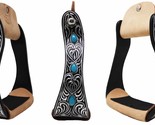 Horse 5&quot; Black Aluminum Engraved Barrel Racing Stirrups w/ Turquoise Stones - £44.73 GBP