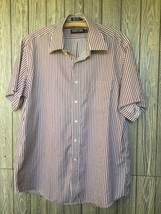 Kirkland Signature Non-Iron Red &amp; White Stripe Short Sleeve Shirt 16-1/2-33 - £7.65 GBP