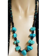 Large Turquoise Nugget Necklace with Black Beads All Hand tied - £103.36 GBP