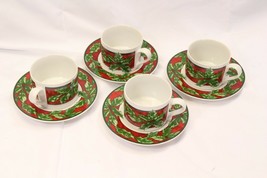 International Tableworks Christmas Celebration 4 Cups 4 Saucers Lot of 8... - $22.53