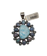 Larimar Opal Gemstone Pendant Sterling Silver Setting Blue Iridescent St... - $178.19