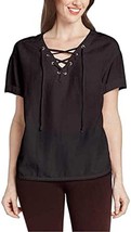 Matty M Women Lace-Up V-Neck High-Low Hem Blouse Top Shirt (Small, Black) - £8.78 GBP