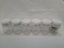 Vtg Gemco Corelle Shadow Iris Coordinates 7 Pcs Spice Jar Set &amp; Acrylic Rack NIB - £55.34 GBP