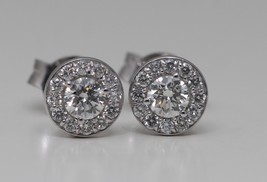 14k White Gold Round Classic Halo Diamond Stud Earrings (0.5 Ct H VS Cla... - $1,109.00