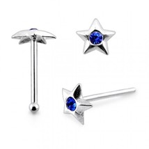 10PCs In BOX 925 Sterling Silver Star Shaped Round Blue CZ Nose stud - £37.43 GBP