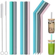 10-Pack Reusable Silicone Straws, 2 Large Silicone Boba Straws, 8 Long Smoothie  - £20.71 GBP