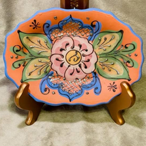 Vintage Handcrafted, Handpainted Spanish Decorative Stoneware Mauve Flower Dish - £18.99 GBP