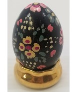 AG) Hand Painted Decorative Wooden Egg with Gold Tone Stand Germany - £7.73 GBP