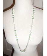 CHICO&#39;S FIESTA SILVER TONE GREEN CRYSTAL LONG LINK NECKLACE NWT - £14.09 GBP