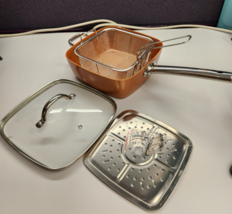 Savoureux Pro Copper Pan Set 4 Piece Nonstick Cookware Set Ceramic Coating 9.5&quot; - £36.48 GBP