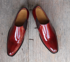 Handmade Men&#39;s Burgundy Whole Cut Leather Shoes, Men Slip On Dress Formal Shoes - $144.99+