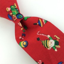 70S Vtg Red Santa Train Horn Christmas Cotton Handmade Men Necktie Tie #XO-443 - £23.80 GBP