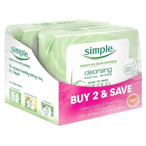 Simple Kind to Skin Facial Wipes, Cleansing 25 ct, Twin Pack - £21.34 GBP