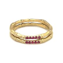 Sterling 18k Yellow Vermeil Bamboo 2 mm Ring w/ Red Spinel Accents Sz 5.75 - $64.25
