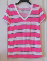SO Brand V-neck Striped Short Sleeve Tee Pink &amp; White Women&#39;s JR Sz M-XL... - $234.01 MXN