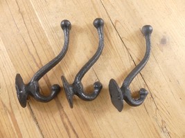 3 Cast Iron Black School Style Coat Hooks Hat Hook Rack Hall Tree Acorn ... - $312.79 MXN