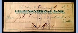 1896 antique CITIZENS NATIONAL BANK sedalia mo BANK CHECK glass - £14.75 GBP