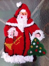 Vintage Santa Claus Christmas Wall Hanging Hook Rug Latch  Completed 28&quot; X 19&quot; - £14.42 GBP