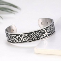 Viking Odins Ravens Bracelet Silver Stainless Steel Norse Huginn Muninn Cuff - £15.97 GBP