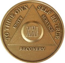 21 Year AA Medallion Bronze Traditional Sobriety Chip XXI Serenity Praye... - $2.96