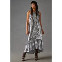New Anthropologie Maeve One-Shoulder Sequin Dress $230 LARGE Silver  - £84.92 GBP