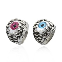 Vintage Punk Evil Eye Ring Fashion Devil Eyeball Party Stainless Steel Rings Men - £8.24 GBP