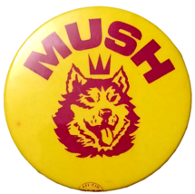 Alaskan Husky Dog Mush Radio King Vintage Button Pin Large 2 1/2&quot; - $4.17