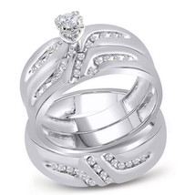 10k White Gold His Hers Round Diamond Matching Bridal Wedding Ring Set - £815.94 GBP