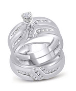 10k White Gold His Hers Round Diamond Matching Bridal Wedding Ring Set - £806.41 GBP