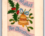 Embroidered Bell and Holly Fond Wishes For Christmas UNP DB Postcard W14 - £8.65 GBP