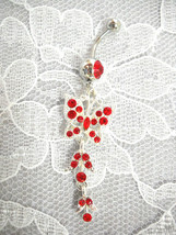 3 Charm Red Butterfly &amp; Lily Flowers W Cz Belly Ring - £4.69 GBP