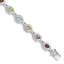 Silver Rhod-pltd 7inch Rainbow Multi-gemstone Bracelet QX474RB - $182.91