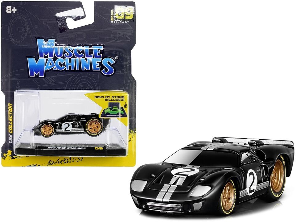 1966 Ford GT40 MKII #2 Black with Silver Stripes and Gold Wheels 1/64 Diecast M - $16.95