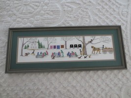 Framed &amp; Dbl. Matted AMISH LEARNING TO QUILT Cross Stitch - 31-3/4&quot; x 12... - $75.00