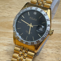 VTG Dufonte Lucien Piccard Watch Men Gold Tone Black Diamonds Date New B... - £36.12 GBP