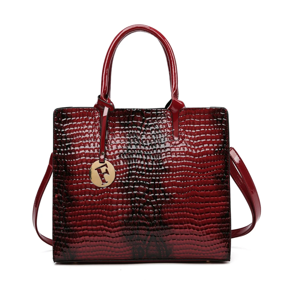 3 Sets   Patent Leather Handbag for Women 2022 Alligator Patterrn er  Shoulder C - £36.42 GBP