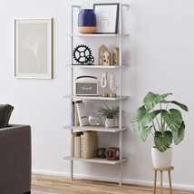 Gray Oak Wood/White Nathan James Theo 5-Shelf Modern Bookcase, Open Wall Mount - £116.89 GBP