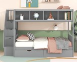 Twin Over Full Bunk Bed With Stairs And 2 Storage Drawers, Stairway Bunk... - $1,067.99