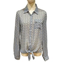 Zac Rachel Tie Front Sheer Blouse Size S Yellow Blue Dots Roll Tab Butto... - £7.40 GBP