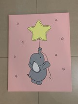 Baby Elephant Star Hand Painted Art Canvas 16”X20”Acrylic Painting Baby Room - £39.56 GBP