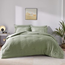 Twin Bed In A Bag Sage Green Seersucker Textured Comforter Set With Sheets 5-Pie - £71.93 GBP