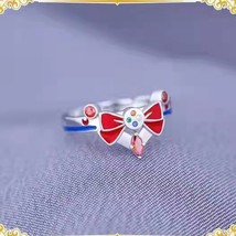 Moon tsukino usagi red enamel opening ring for women girls silver color zirconia finger thumb200