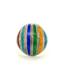 Vintage Sterling Signed Siam Inlay Multi Color Enamel Wide Dome Ring Band 6 1/4 - £35.52 GBP