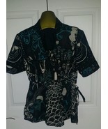 Lucky Brand Womens Black Blue white Boho Pheasant top blouse shirt NWOT ... - $2.96
