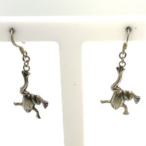 Vintage Signed 925 Sterling Carved Frog Toad Hop Shape Dangle Hook Earrings - £30.16 GBP